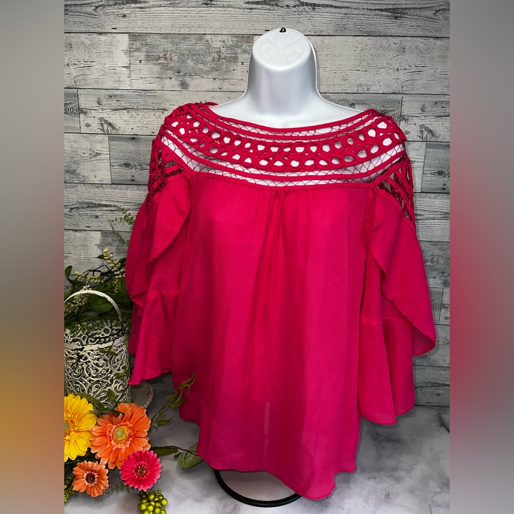 Hot pink blouse size small petite.